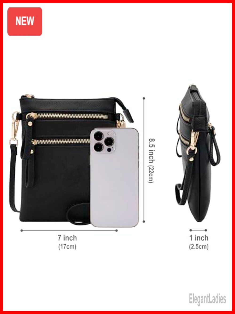 Small Crossbody Bag with Multiple Pockets Detachable Wristlet Faux Leather - Picture 6 of 6
